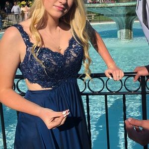 Blue cutout prom dress